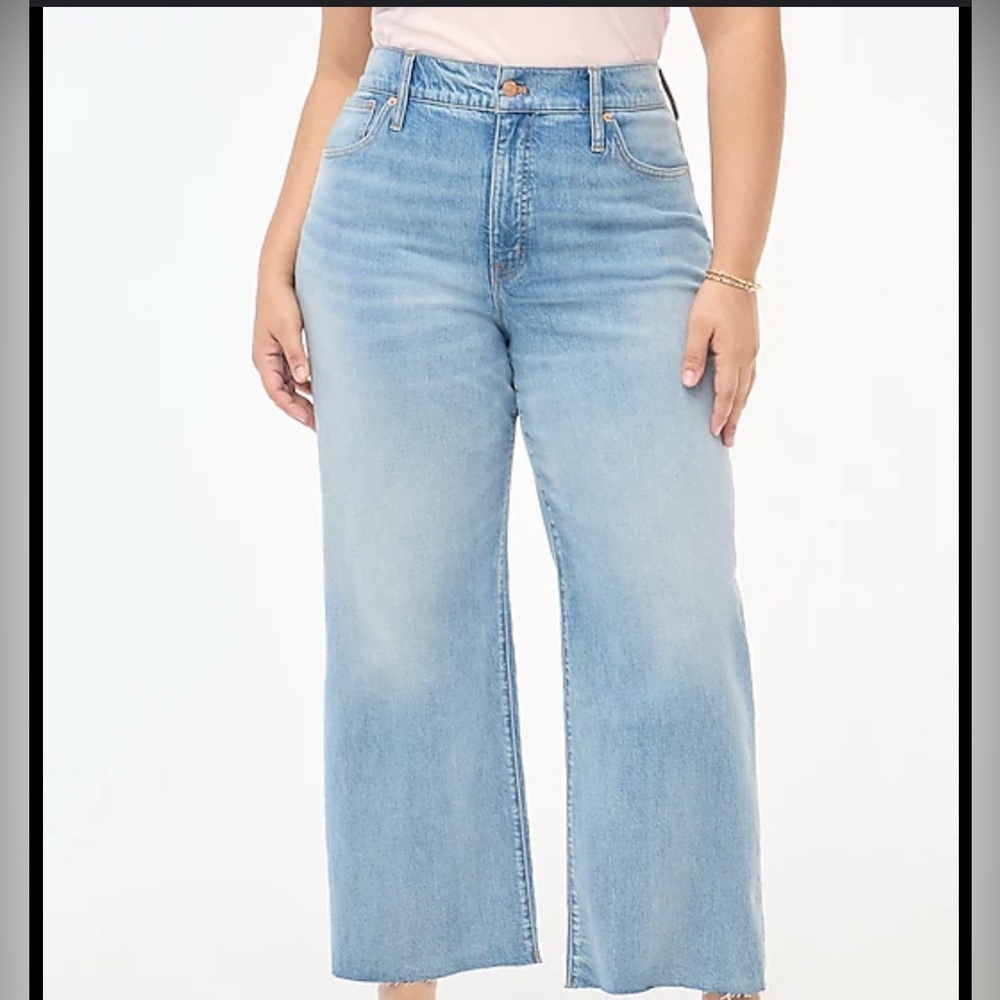 J Crew Wide Leg Crop Denim Jeans 33P Raw Cut Hem